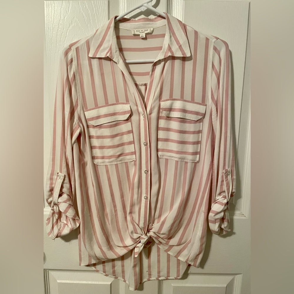 Blush and white striped button down